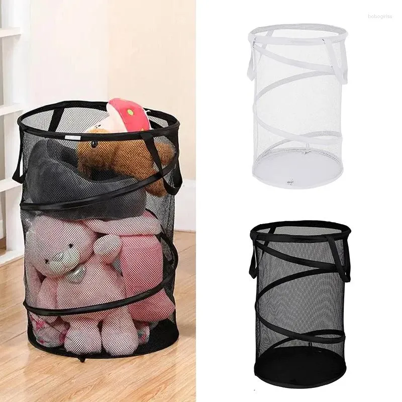 Sacs à linge grande capacité cylindrique pliant panier multi-fonctionnel maille organisateur ménage salle de bain chambre seau