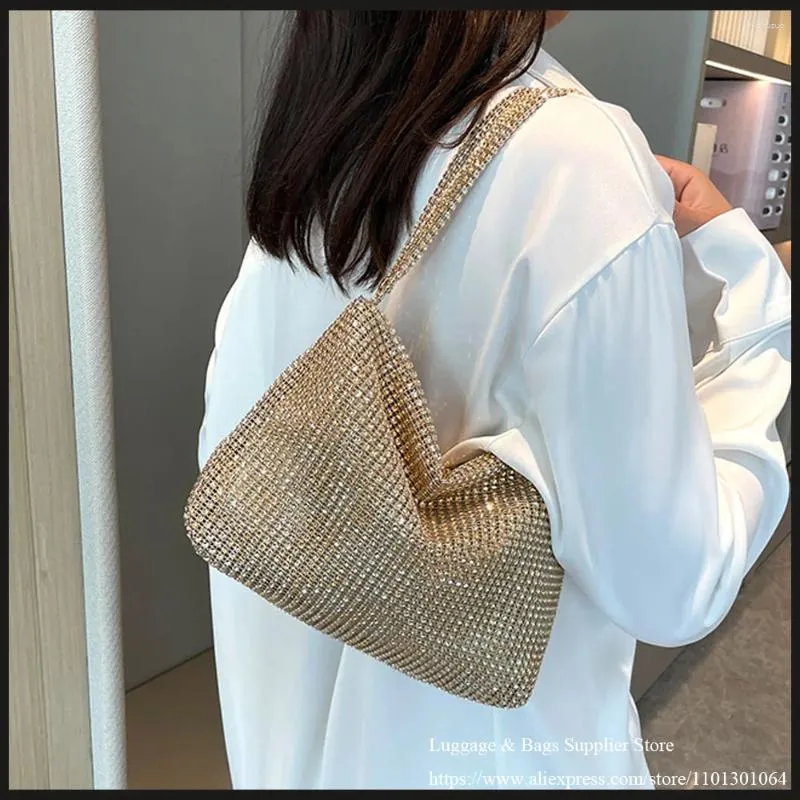 Sac à bandoulière en strass avec cordon de serrage, sac à main de grande capacité pour femmes, sac à main à paillettes et fermeture éclair