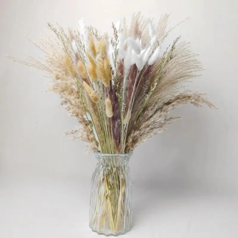 Decoratieve bloemen natuurlijke gedroogde pluizige pampasgrasboeket Boho Home Decor Phragmites Reed kunstmatig voor bruiloft Ramadan decoratie