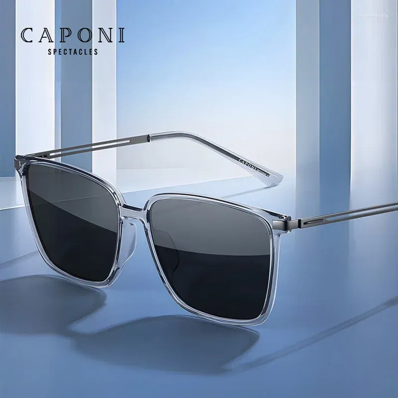 Солнцезащитные очки CAPONI Классические поляризованные мужские суперэластичные солнцезащитные очки из био-стали для улицы UV400 Защитные брендовые дизайнерские оттенки CP2345