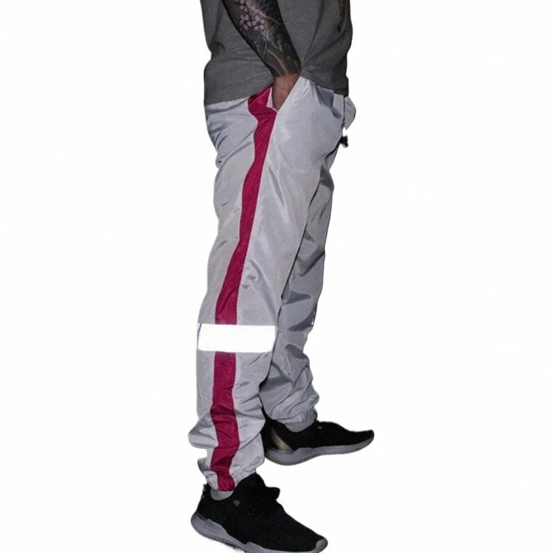 patchwork men reflective hip hop pants side stripe streetwear night jogger sweatpants women casual trousers pantal hombre Y9H5#