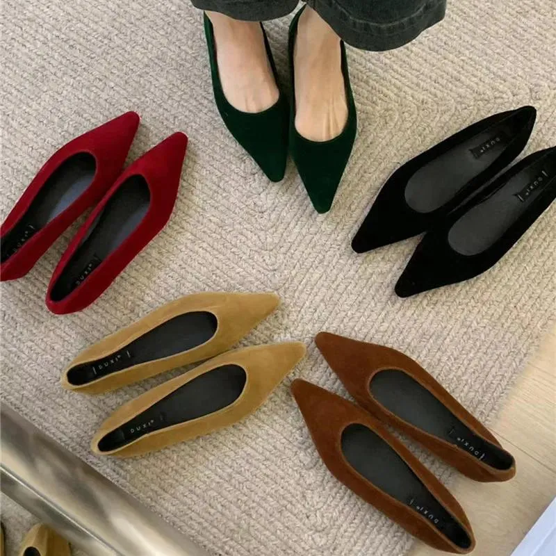 Casual Schuhe Bailamos2024 Frühling Frauen Punkt Zehe Samt Wohnungen Slip Auf Weiche Kleid Elegante Flache Heels Büro Ballett Mujer