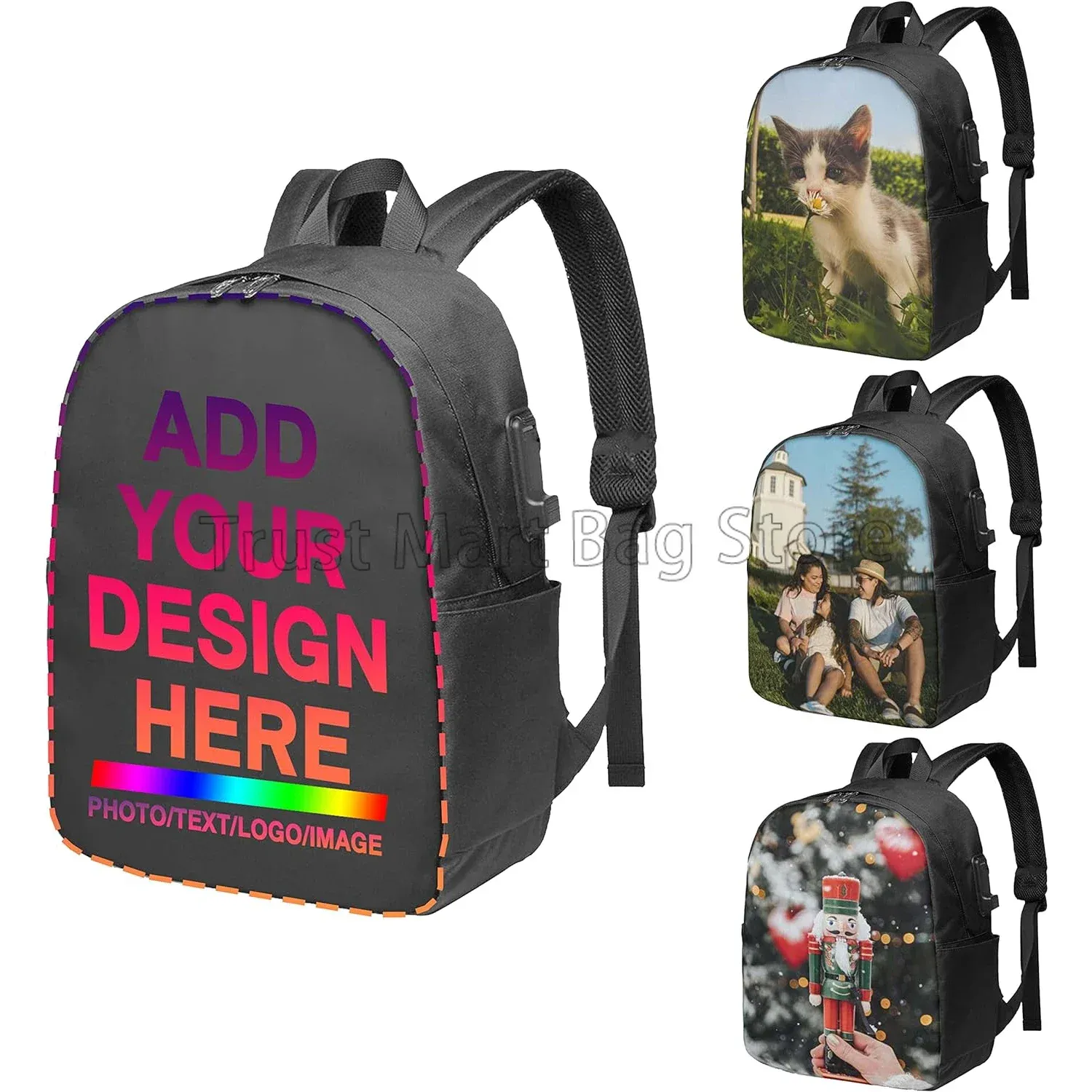 Rucksack, individueller Laptop-Rucksack, personalisierbar, großes Fassungsvermögen, Schulter-Reisetasche, fügen Sie Ihren Fototext hinzu, lässiger Reiserucksack, Rucksack