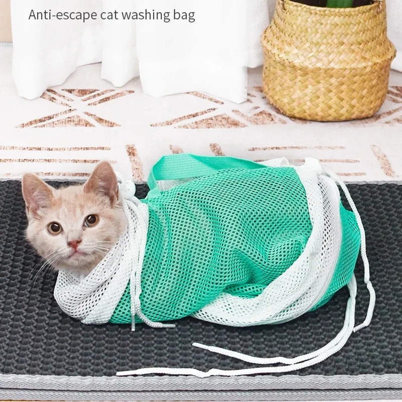 Housebreaking ajustável antiescape gato saco de lavagem respirável gato grooming saco de banho pet cortador de unhas anti-riscos ferramenta fixa suprimentos para animais de estimação