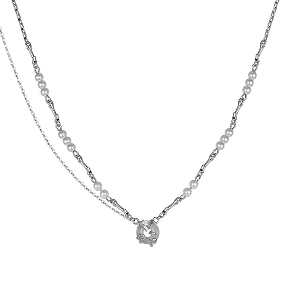 Collana da donna con ciondolo con fibbia di sicurezza in giada, collare di perle, regalo di gioielli per feste in argento sterling 925