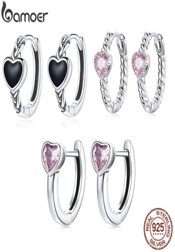 925 Sterling Silver Simple Pink Heart Crystal Ear Buckles Accles for Women Wedding Jewelry BSE509 2201085115187