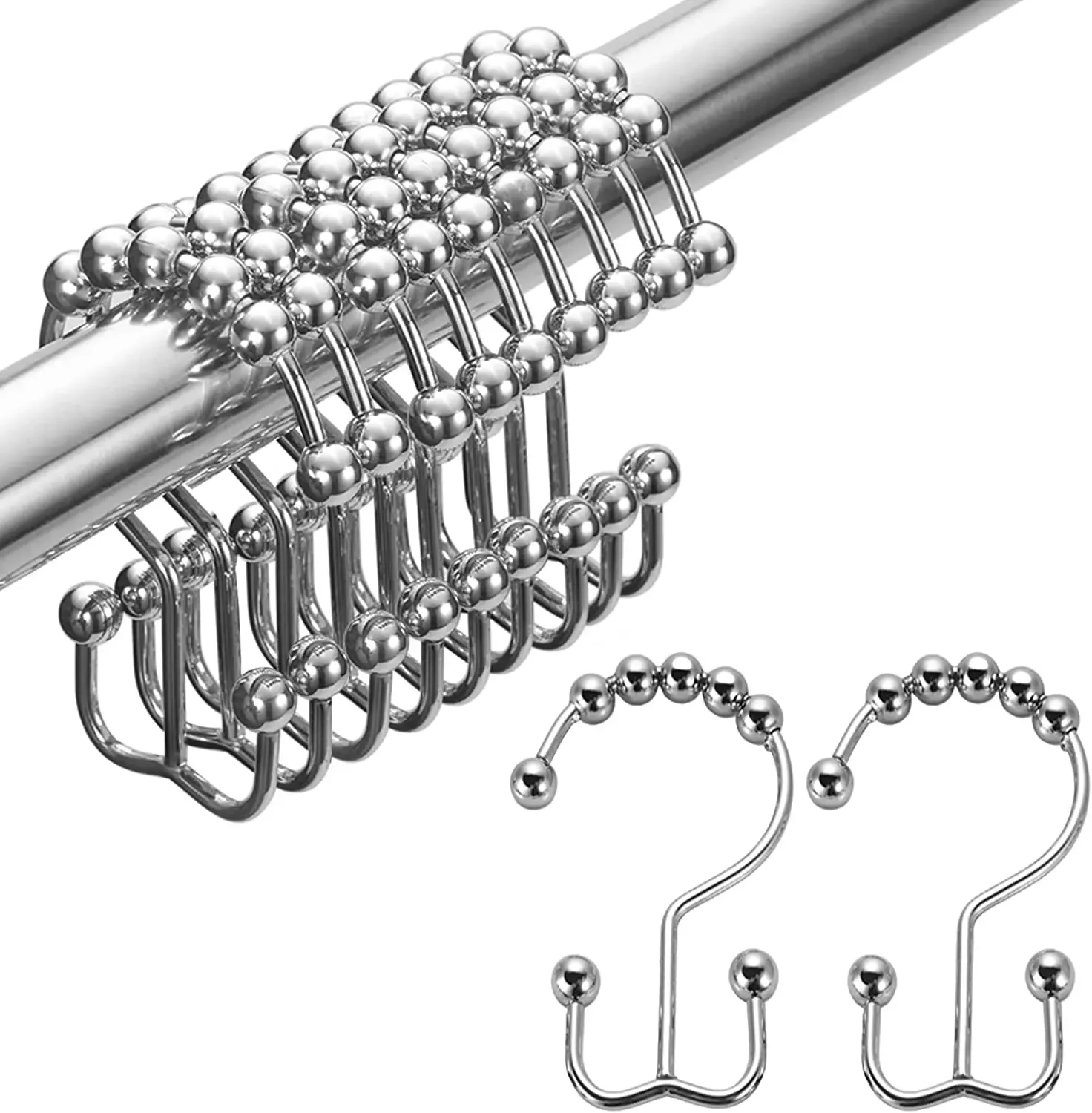 Accessori 12 ganci per tende da doccia Anelli per tende da doccia Sfera in nichel satinato lucido a rulli antiruggine