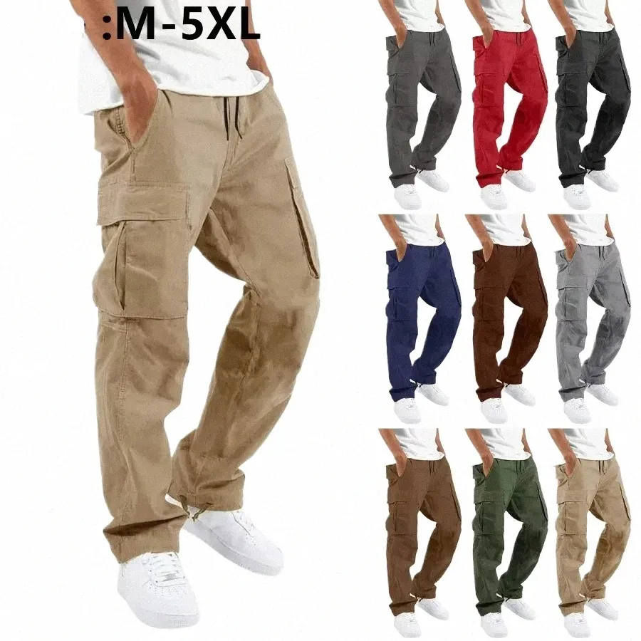 Nieuwe 2024 Cargo Broek Broek Voor Mannen Volledige Lengte Effen Kleur Losse Multi-Pocket Trekkoord Zakken Broek Mannelijke Cargo broek 5XL 635X #