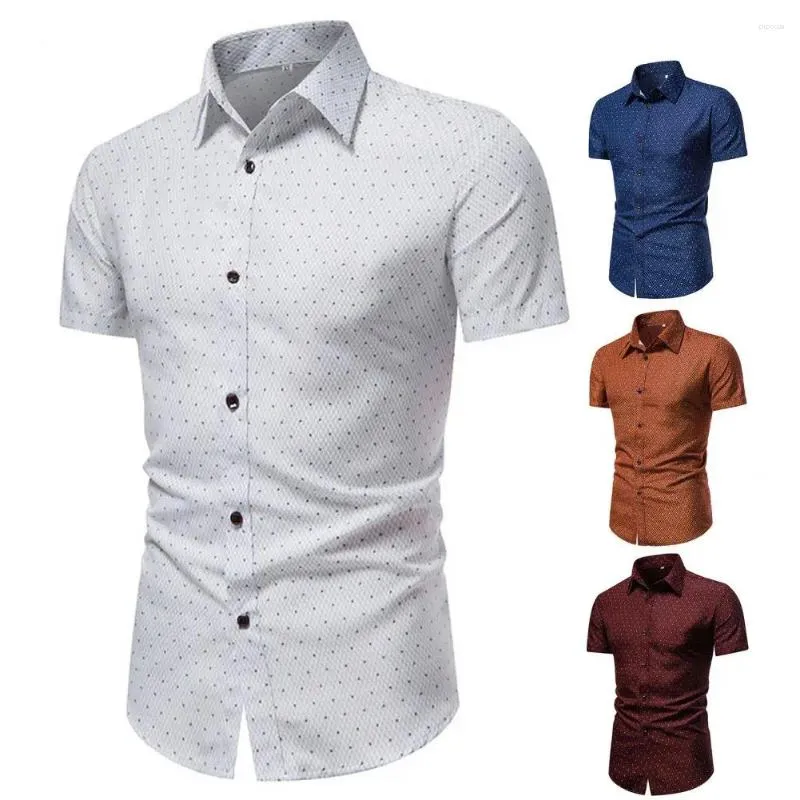 Men's Casual Shirts Summer Shirt Terrific Dot Print Slim Fit Men Top Contrast Color For Business Trip