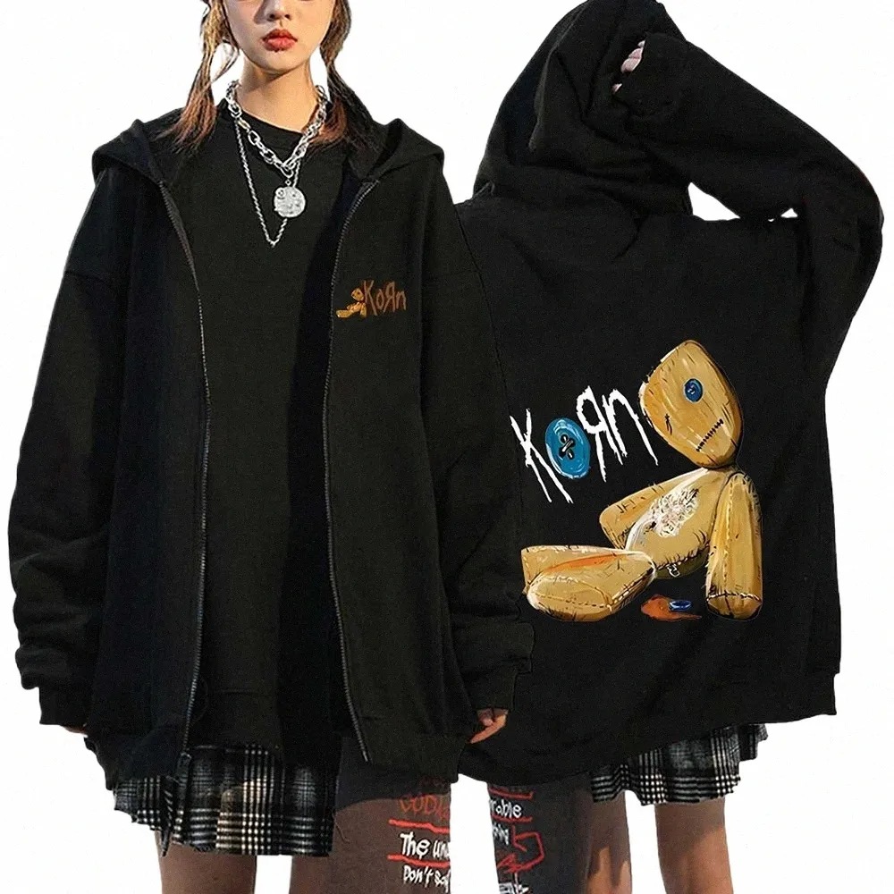 korn Rock Band Sweatshirts WORLD TOUR Hoodies Carto Vintage Metal Gothic Streetwear Zip Up Jackets Tops Fleece Oversized Coats D0in#