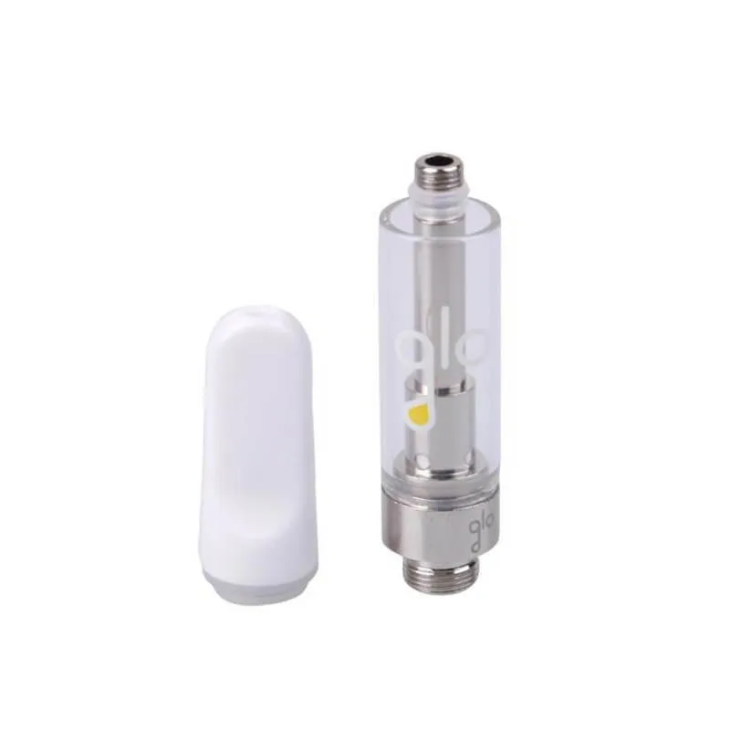 GLO Extracts Oil Vape-Kartuschen, 510 Gewinde, Glaskeramikspule, TH205, weißer Zerstäuber, 0,8 ml, 1,0 ml, leere Vape-Kartuschen, verpackt in Schaumstoff