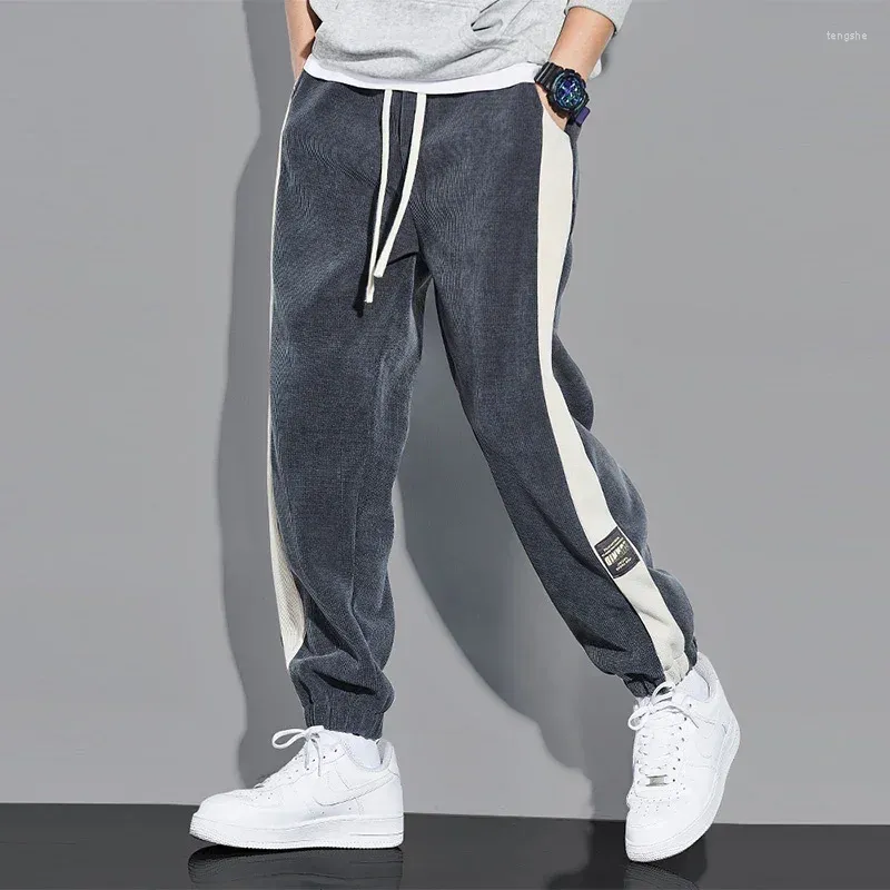 Vintage Patchwork Corduroy Pants Men's Baggy Streetwear Joggers, Korean  Fashion Straight Leg Trousers Style