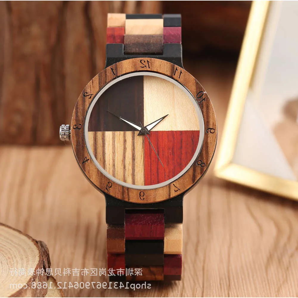 hoogwaardige luxe heren kijken vrouwen houten creatieve kleur digitale vier kleuren splitsing gezicht damesliefhebbers mode houten horloge 5R7C