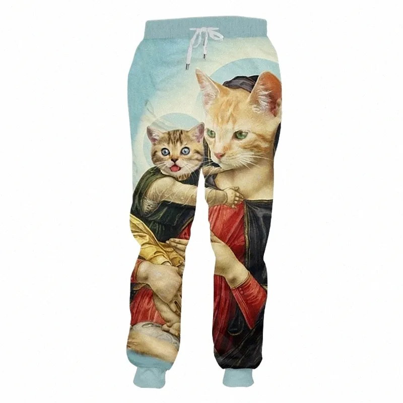 CJLM Polyester Sweatpants Man Hip Hop Wizard of Paws Cat Pants 3D Tryckt Söt orolig kattfria skeppsbyxor Z3B2#