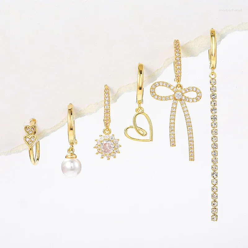 Hoop Earrings SO Asymmetric Heart Long Tassels Zirconia Pearl For Women Fashion Jewelry Cute Accessories