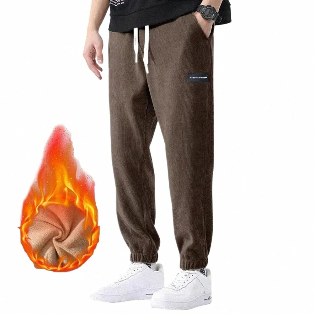 mężczyźni nowe ubrania jesienne zimowe pluszowe zagęszczone ciepłe workowate spodnie, które spodnie na męskie wysokiej jakości polarowe spodnie V875#