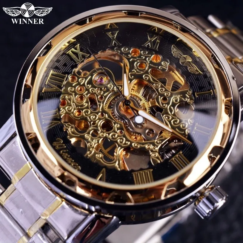 Montre en or transparent hommes montres Top marque de luxe Relogio mâle horloge décontracté Montre Homme mécanique squelette Montre J19332Z