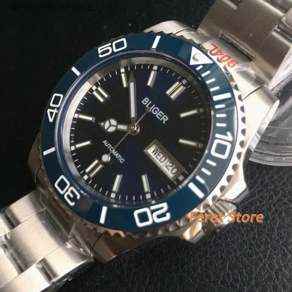 Wristwatches Bliger 40mm dark blue mens ceramic dial stainless steel str casual fashion brightness nh36 automatic movementC24410