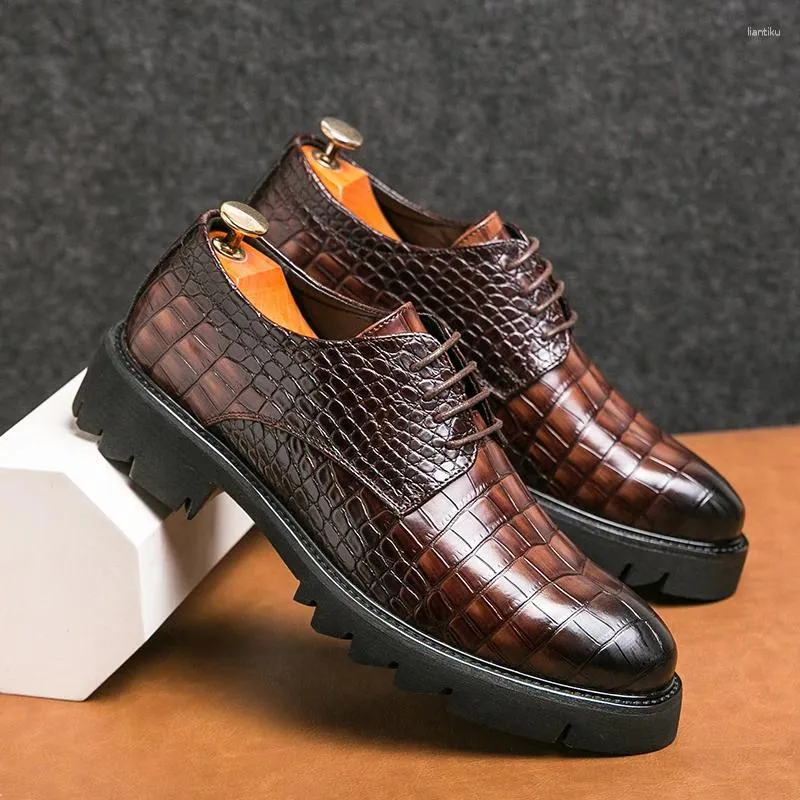 Casual Shoes British Style Men's Genuine Leather Elegant Height Increasing Business Trendy Brown Groom's Wedding