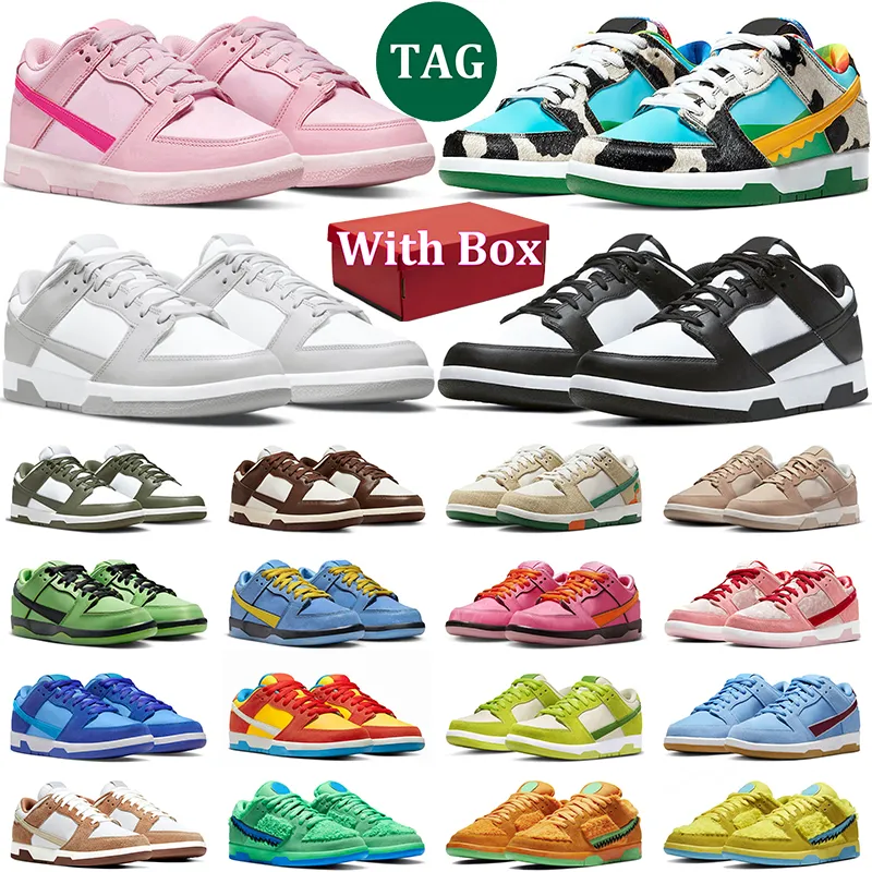 Med låda män kvinnor skor panda vit svart trippel rosa grå dimma unc Medium Olive Green Apple Rose Whisper Gai Mens Trainer