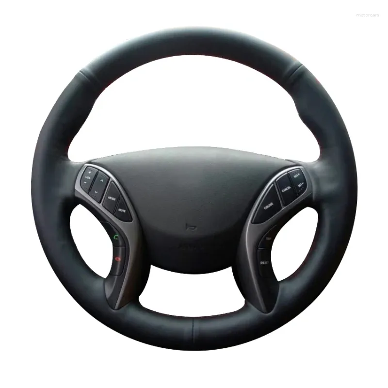 يغطي عجلة القيادة غطاء سيارة أسود يدويًا للجلد من أجل i30 2012-2024 Elantra 2011-2024 GT 2013-2024