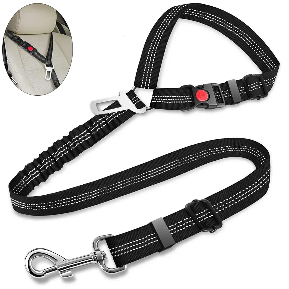 Ceintures Ceinture de sécurité pour chien Collier de harnais pour chiens durables 3 en 1 en nylon réfléchissant réglable collier rétractable pour chat et chien accessoires pour chiens de compagnie