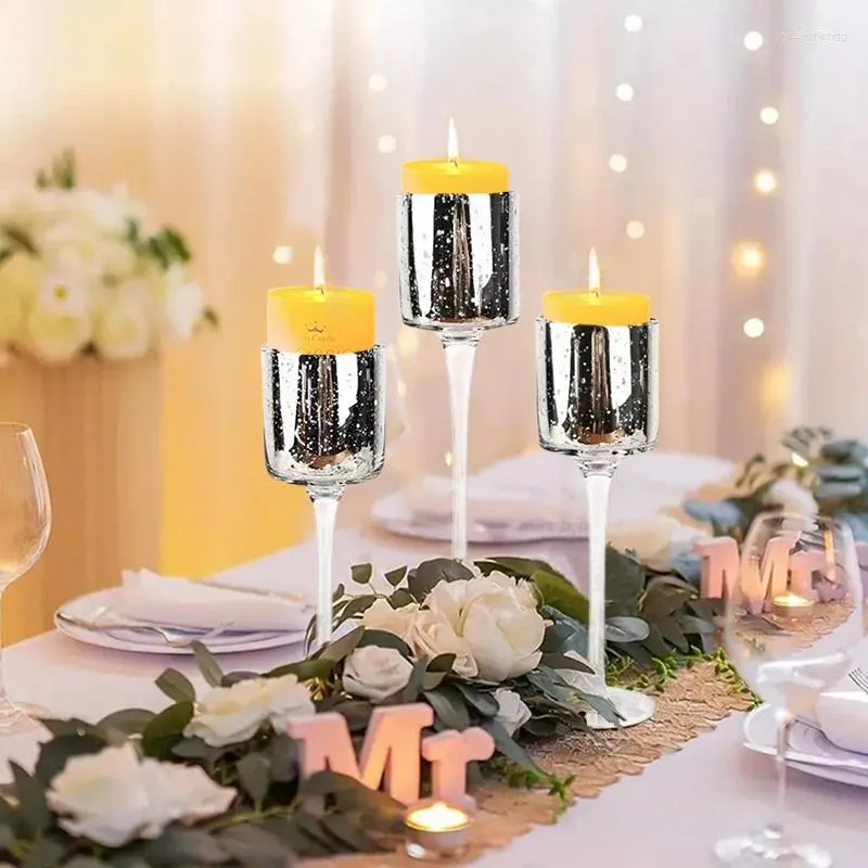 Candle Holders 3PCS Transparent Candlestick Holder Stand Table Centerpiece Retro Tall Glass For Home Wedding Party Cup