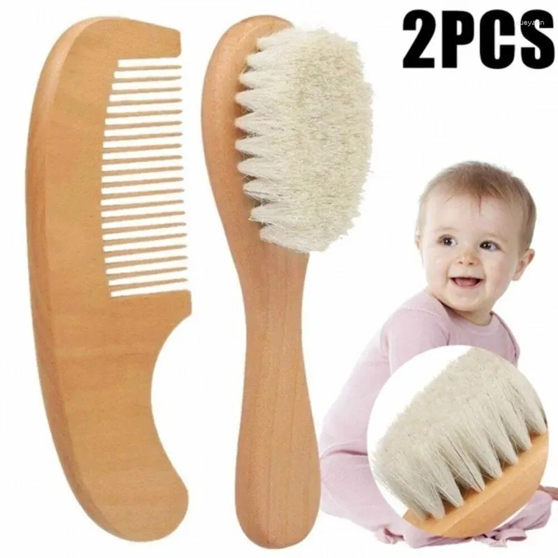 Bath Accessory Set 2pcs Natural Wooden Soft Wool Hair Brush Comb Infant Head Massager Portable Cleaning Kit For Kids Shower Accessories
