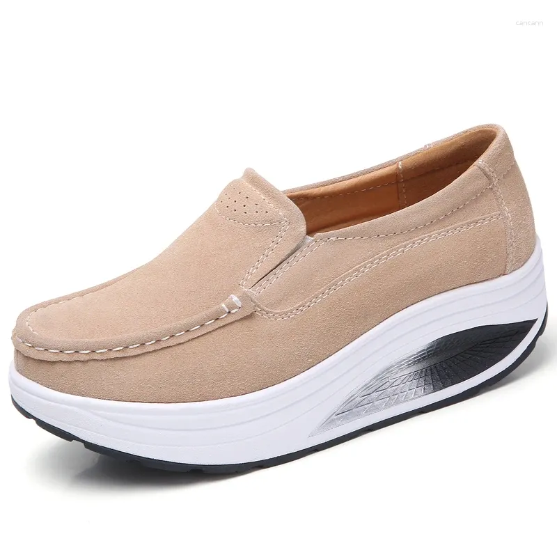 Casual schoenen EOFK Dames Lente Herfst Plat platform Dames Dikke bodem Wedge Loafers Slip-on mocassins Creepers