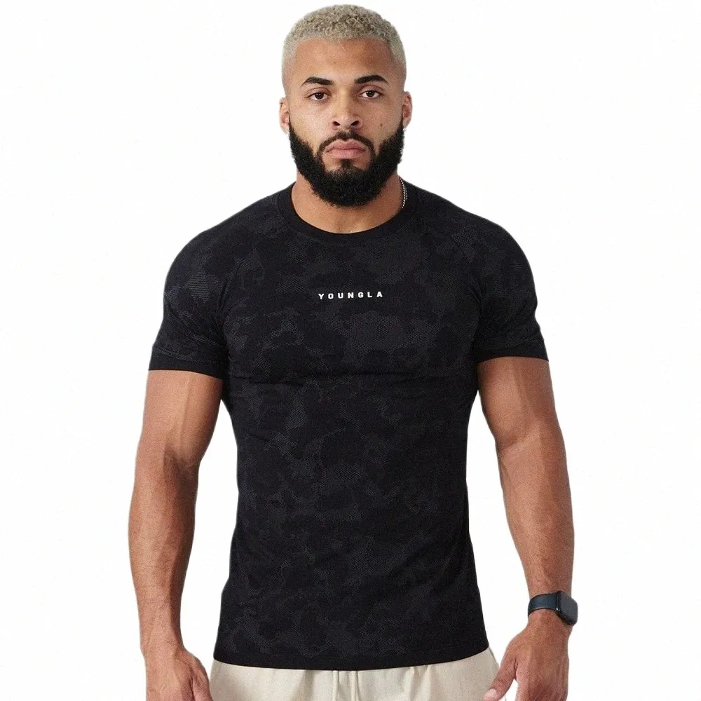 Compri Camiseta de secado rápido Hombres Gimnasio Fitn Correr Deporte Camisa delgada Camiseta de manga corta Tops Ropa de entrenamiento de culturismo masculino 68Ko #