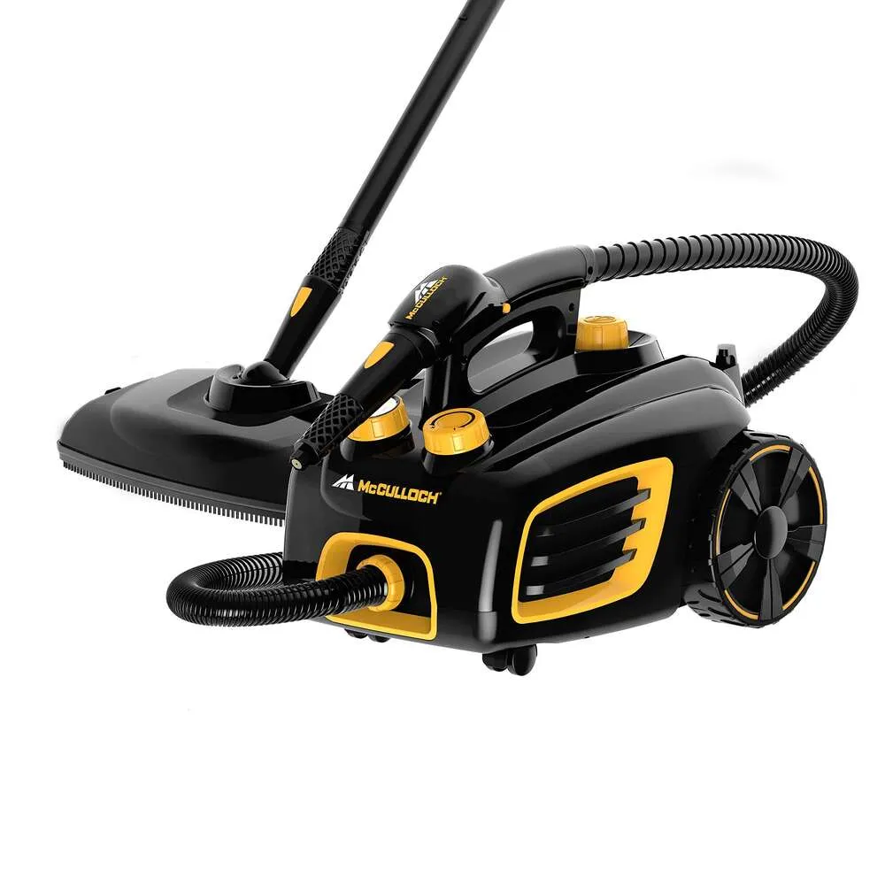 Mcculloch MC1375 Canister Steam Cleaner with 20 Accessories, Extra-long Power Cord, Chemical-free Cleaning for Most Floors, Counters, Appliances, Windows,