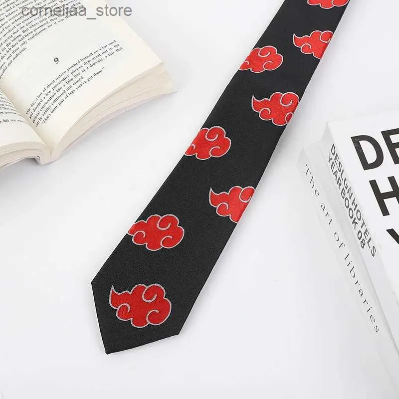 Cravates Cravates Brdwn Akatsuki Cravate Nuage Rouge Jeu de Rôle Collier Ninja Accessoires Halloween Carnaval Cadeau Cravate 145cm Collier Jeu de Rôle Prop Y240325