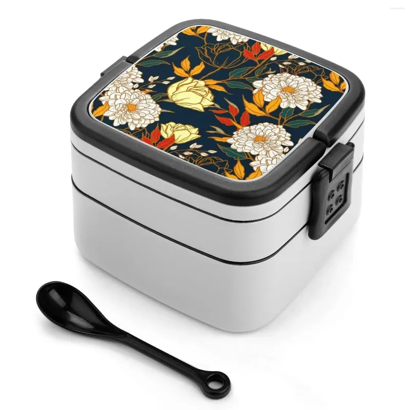 Stoviglie con motivo floreale vintage Bento Box in fibra di grano materiale Pp a prova di perdite con stoviglie fiori fiori natura