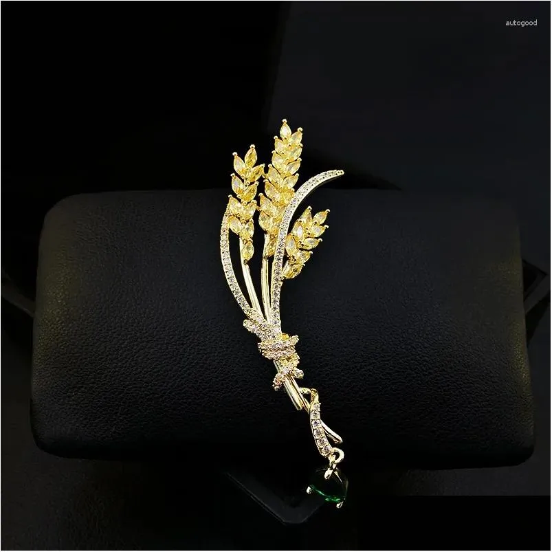 Pines Broches 1707 Broche de trigo brillante dorado Planta elegante de lujo Cor Exquisito Accesorios de traje de alta gama para mujeres Ropa Joyería D OTMF2