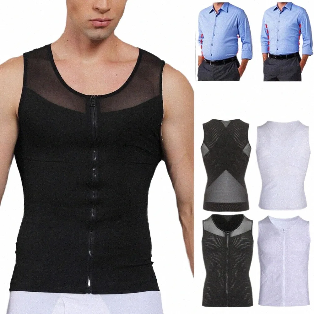 Mannen Body Sha Ondergoed Rits Borst Abdominale Sha Bodysuit Mesh Vest Ademend Afslanken Tank Top Mannelijke Kleding O7Nq #