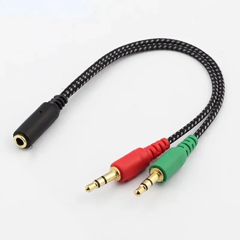 Headphone Earphone Audio Cable Micphone Y Splitter Adapter 1 To 2 Connected Cord Transfer To Laptop PC