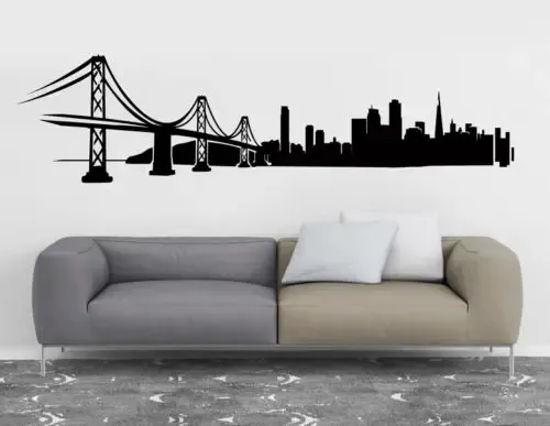 Adesivos San Francisco City Skyline Silhouette Decalques de parede Living Vinyl Art Adesivo para escritórios, dormitórios, decoração de casa Adesivo De Parede LA024