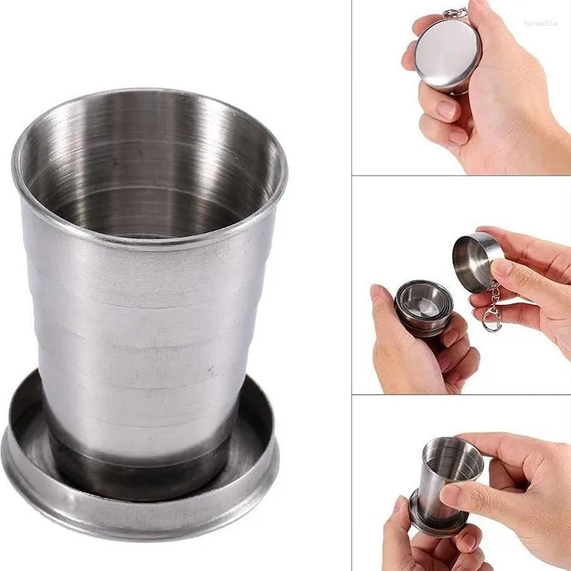 Potes de café de aço inoxidável FoldingCup portátil para viagens ao ar livre copos dobráveis retráteis com chaveiro copo de água