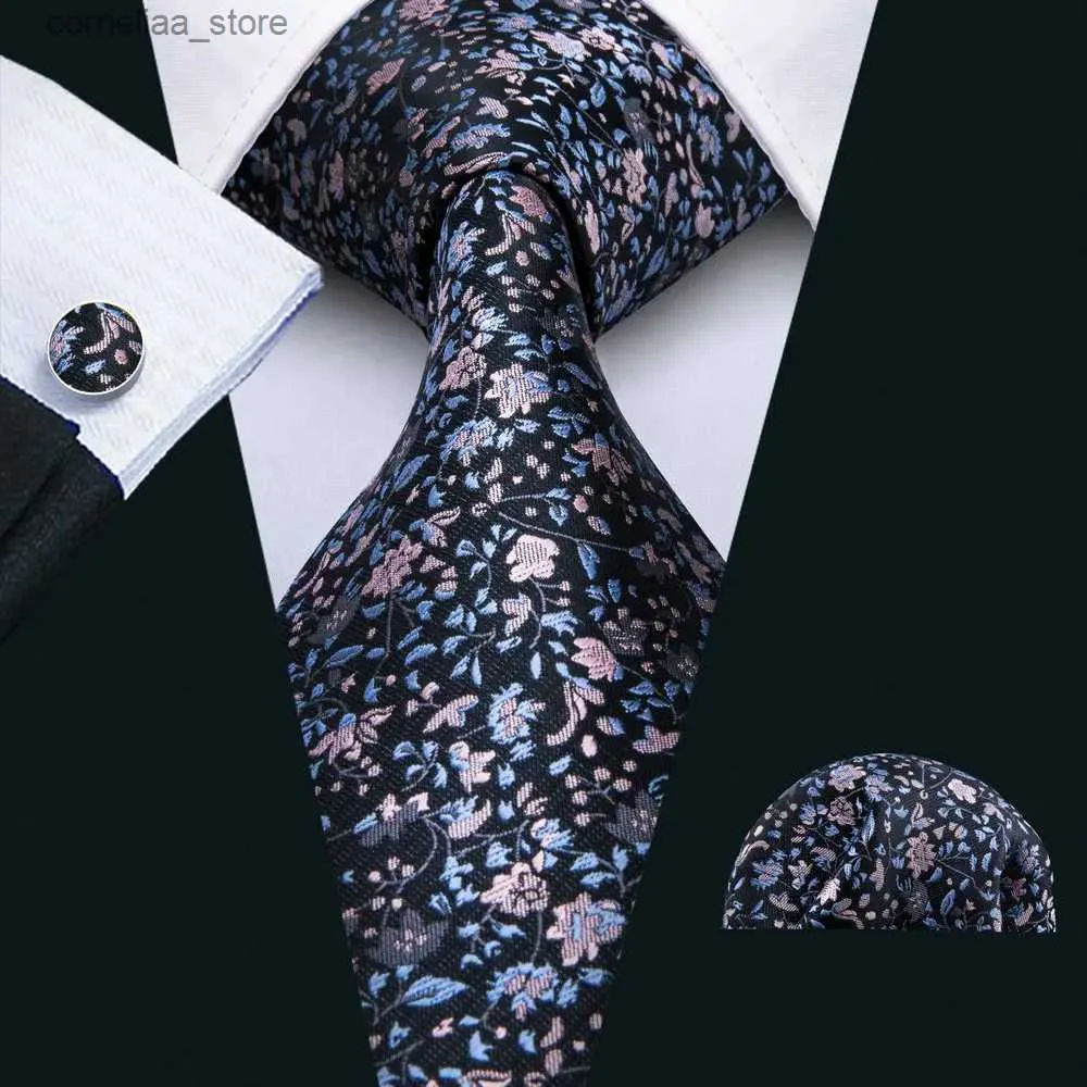 Neck Ties Neck Ties Designer Silk Ties for Men Pink Teal Blue Floral Gold Purple Green Black Silver Necktie Set Wedding Gift Gravata BarryWang 5036 Y240325