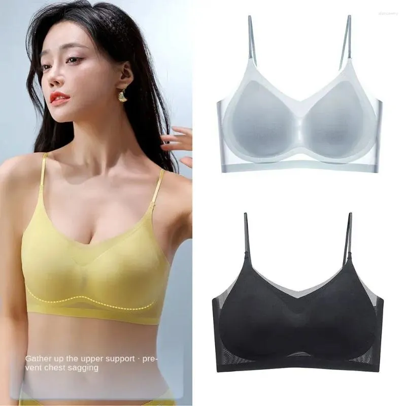 Bras Ice Silk Ultra-cienki piękno Pure Kolor plus size wietrznie wietrzne stanik bezszwowe blaty Dainty Women