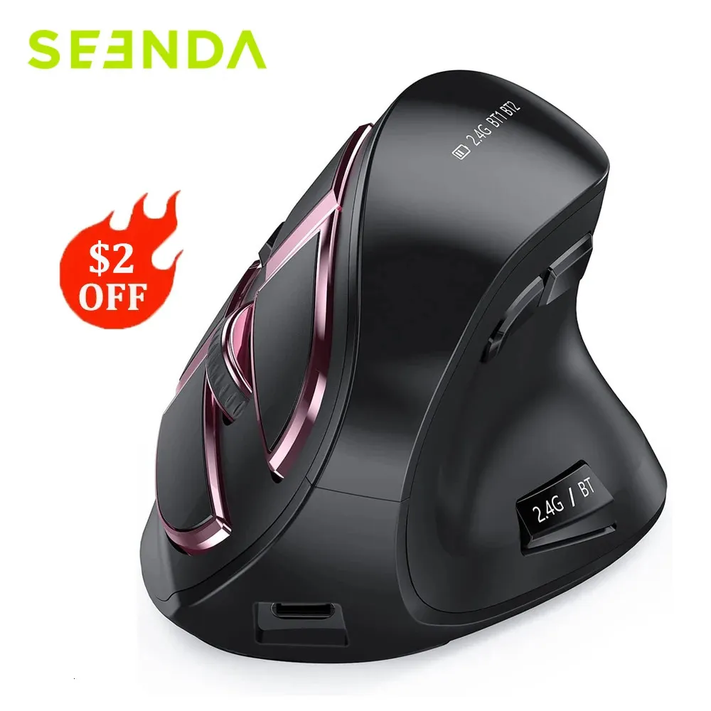 Seenda mouse sem fio vertical bluetooth 50 30 para tablet laptop pc mac ipad recarregável 24g usb mouse ergonômico para jogos 240314