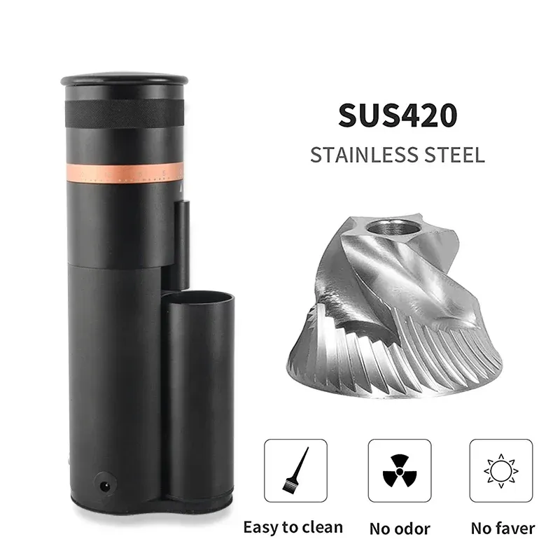 Tools 48mm New Adjustable Dial Burrs Grinders 420 Stainless Steel 7 Cores Conical Burr DC Mini Portable Electric Coffee Grinder