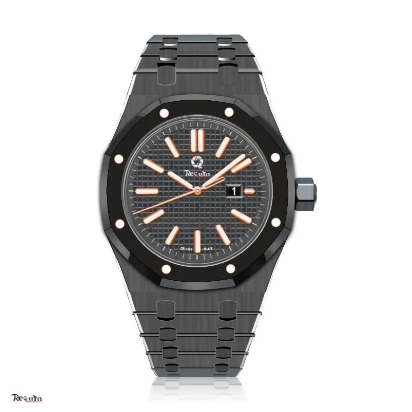 Men's Luxury Automical Watch 15202 Recin Royal Black Stainless Steels Case 3ハンドカレンダーグリッドダイヤル折りたたみclas230d