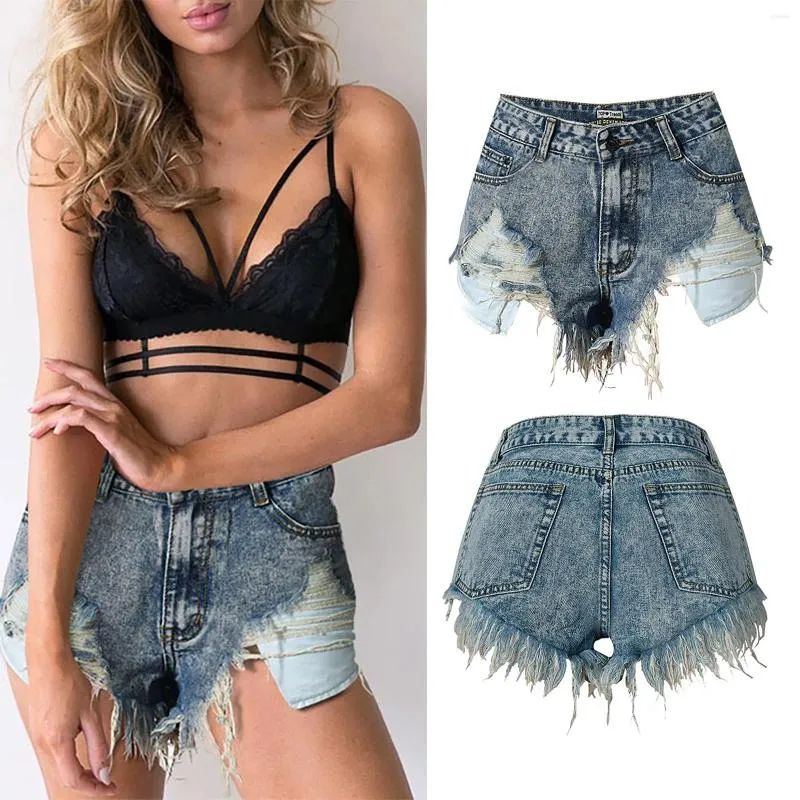 Shorts pour femmes femmes taille haute fermeture éclair denim sexy trou gland jean pantalon rue vintage culotte courte streetwear