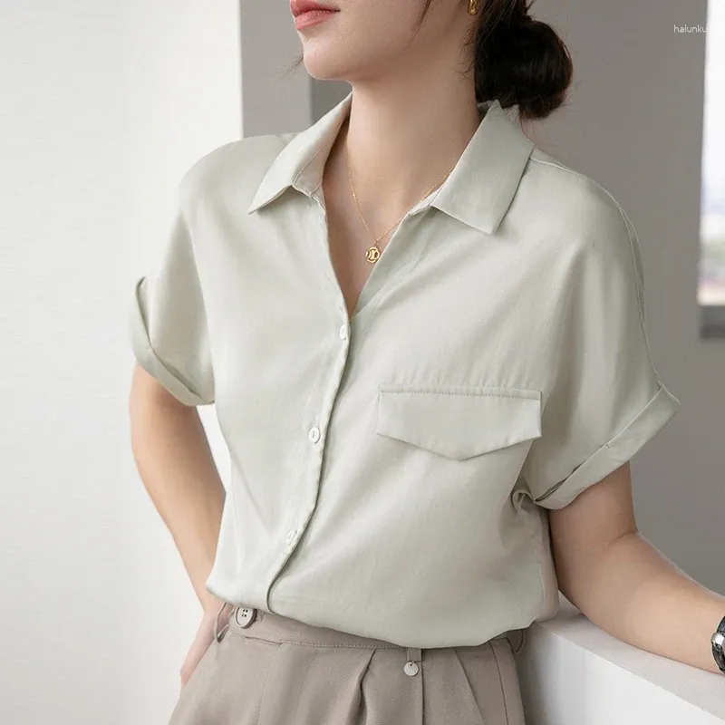 Blusas de mujer Camisa blanca Tops Senoras Verano 2024 Manga corta fina Blusa suelta de color solido Simplicidad Moda Mujer Ropa de oficina