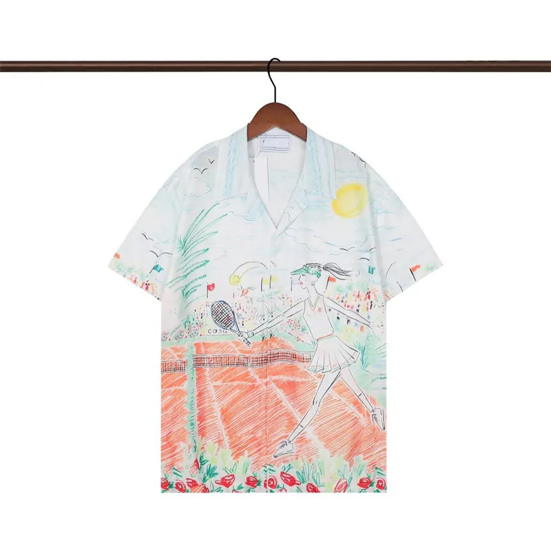 2024 Diseñador de moda Carta hawaiana Camisa de playa entretejida para hombres Diseñador Camisa de bolos de seda Casual Hombre Verano Manga corta Tamaño M-3XL # 049