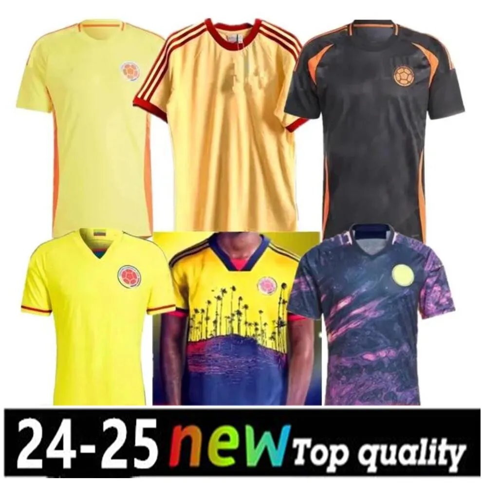 2024 2025 Colombia via Maglie da calcio Cordova Valderrama 24 25 Falcao James Home Football Shirt Cuadrado National Team Men Kit Kit Kit Camiseta de Futbol Maillot Borre