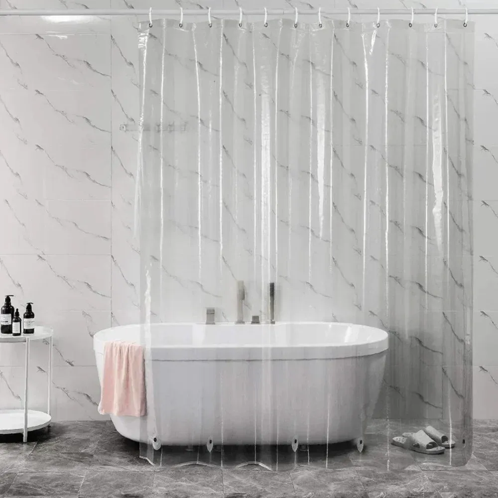 Rideaux Rideau de douche transparent imperméable à l'eau en plastique blanc rideaux de bain doublure transparente/rose salle de bain moisissure PEVA maison de luxe avec crochets