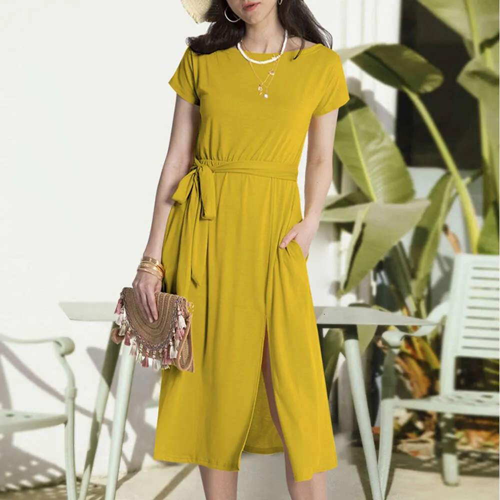 Summer New Women's Solid Color Commuting Style Elegance Casual Fit Dress Slim And Small Can Be Worn 124992