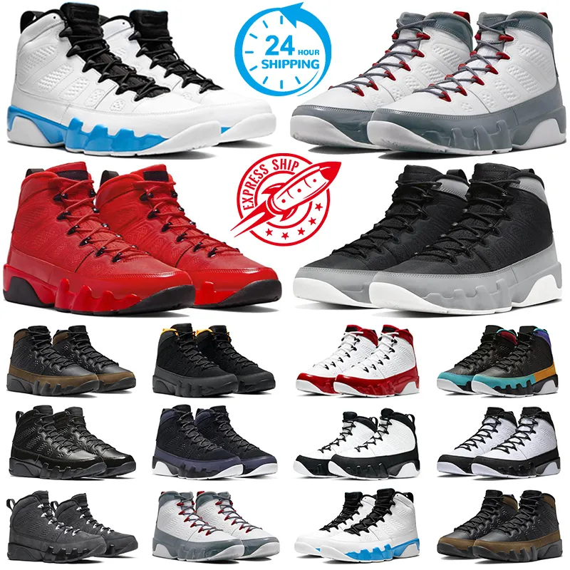 Jumpman 9 Powder Blue Men Basketball Shoes 9S Fire Red Light Olive Chile Red Pratparle Grey Bred 특허 체육관 Red Black White Mens 트레이너 스포츠 운동화